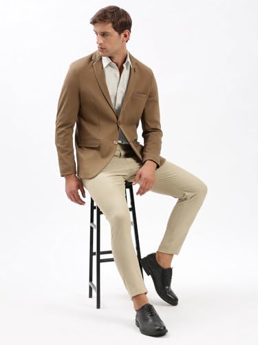 Image of SHOWOFFFF Men Solid Single Breasted Casual Blazer | Notched Lapel Full Sleeves Cotton Blazer for Mens | Slim Fit Regular Length Blazer for Men's