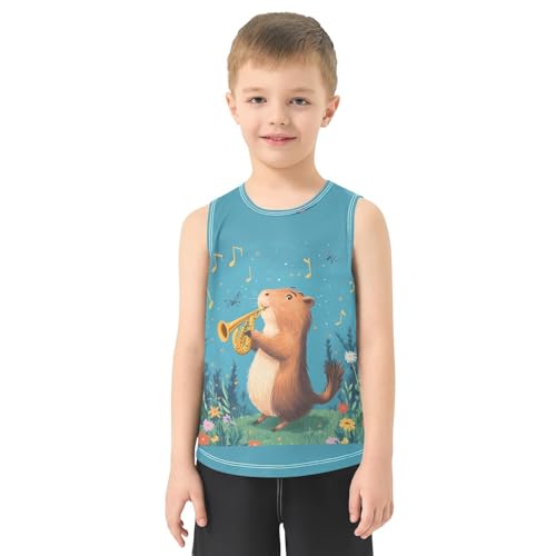 Capy Flowers Melody Teal Boys Tank Tops Quik Dry Toddler Tank Top Undershirts T-Shirts for Kids,3T2