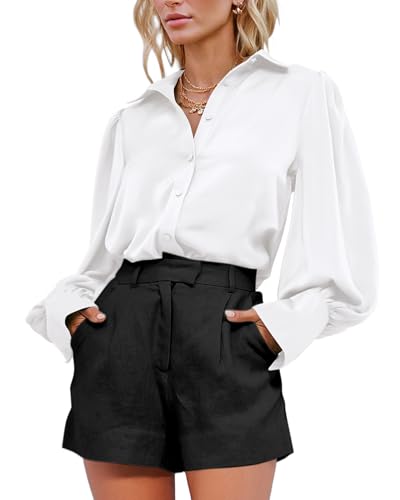 BTFBM Women Satin Blouses Summer Fall Clothes Button Down Lantern