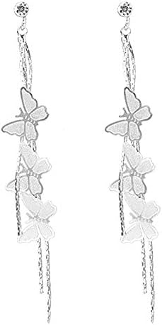 SEniutarm Earrings for Women Mom Fashion Women Butterfly Tassel Long Dangle Rhinestone Stud Earrings Jewelry Statement Jewelry - Silver