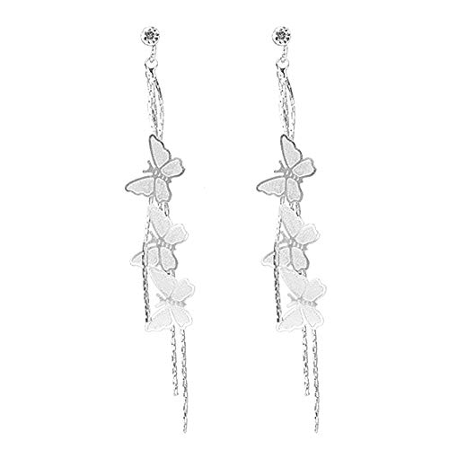 Seniutarm Earrings For Women Mom Fashion Women Butterfly Tassel Long Dangle Rhinestone Stud Earrings Jewelry Statement Jewelry - Silver #TOP2