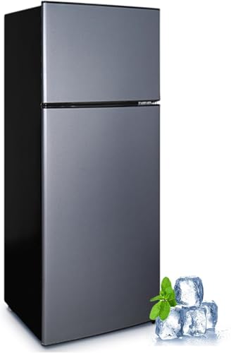 Image of OKWF 8.5 cu.ft Dual-Door Apartment Refrigerator with Freezer and Adjustable Thermostat - Slide-Out Glass Shelves for Dorms, Offices, RVs, and Homes