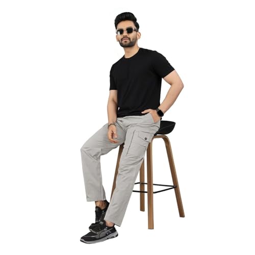 Image of Unisex 100% Cotton Cargo Pants for Men & Women | Multi Pocket Utility Combat Trousers | Regular Fit | Breathable Durable Fabric | Casual Travel Outdoor Wear | Color Dark Grey | Size (30-40)
