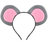 Tihebax Mouse Ears Headband Gray Mouse Ears Thin Rat Ears Headbands for Adult Women Girls Rat Costumes Accessories Fuzzy Mouse Ears for Cosplay, Parties