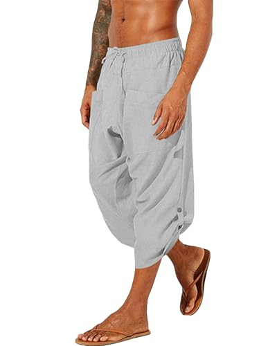 Pantalon de yoga décontracté homme en coton et lin léger YAOHUOLE