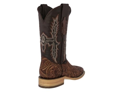 Texas Legacy Mens Cognac Cowboy Boots Hand Tooled Leather Floral Square Toe3