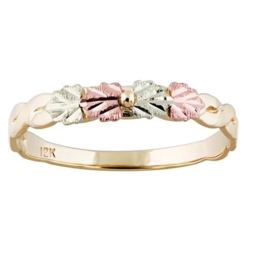 Slim Profile Leaf Band, 10k Yellow Gold, 12k Pink and Green Gold in Black Hills Gold Motif2