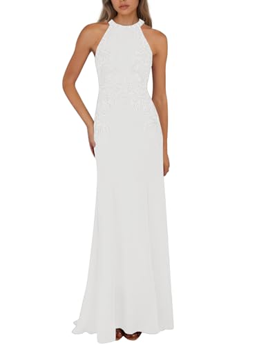 Long Lace Mother of The Bride Dresses Mermaid Halter Formal Dress for Women Wedding Guest