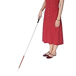 43.3in Folding Walking Stick, Portable Blind Cane Reflective Red and White Aluminium Alloy Anti Shock Guide Walking Stick in High Elastic Rope for Vision Impaired and Blind People
