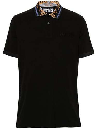 Versace Jeans Couture Black Mens Polo Shirt with Ornate Print Collar2