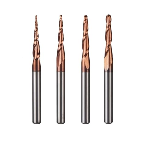 DAISHUJIE Fresa a Candela 4 Pezzi/Lotto in carburo di tungsteno Pieno, Dimensioni in Pollici 3,175 mm, Punte for Fresa a Punta sferica conica, Fresa for Legno e Metallo(4PCS-D3.175-HSi)