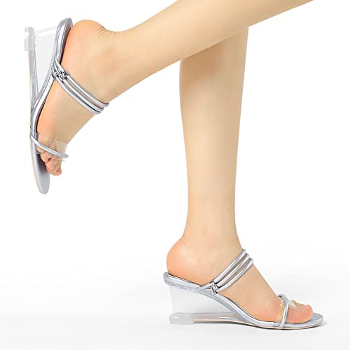 Allegra K Allegra K Women's Low Wedges Silver Clear Heel Sandals 9 M US
