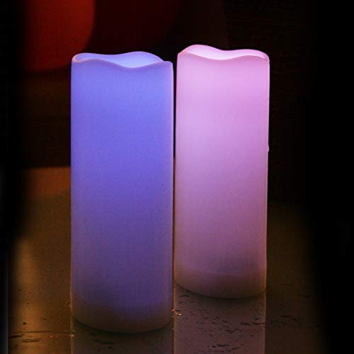 Image of Color Changing Outdoor Flameless Pillar Candles Remote Waterproof Battery Operated Electric LED Candle Set for Gift Home Party Wedding Supplies Garden Halloween Christmas Decoration, 2 Pack, 3 inch x 8 inch