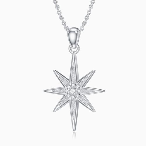 Diamond North Star Necklace 925 Sterling Silver Lab Diamonds Star Pendant Jewelry for Women