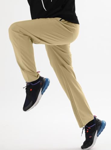 Image of Men's Elastic Waist Hiking Pants Water Resistant Quick-Dry Lightweight Outdoor Sweatpants with Zipper Pockets