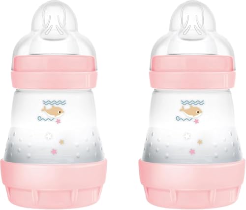 MAM Biberon Easy Start 160 ml (Set da 2), Kit da 2 biberon anticolica per allattamento misto che riduce le bolle d'aria e il rischio di coliche, Accessori neonati con tettarella misura 1, Rosa