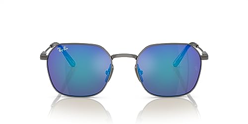 Caratteristiche del telaio: occhiali da sole Jim Titanium RB8094 presentano una montatura quadrata metallica in titanio leggero e resistente, con lenti polarizzate blu a specchio grigio.