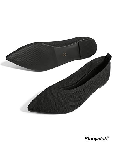 Slocyclub Flat Shoes For Women Classic Pointed Toe Slip On Ballet Shoes Knit Texture Black Leopard Comfortable Dress Shoes (7.5, Black) #TOP1
