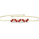 Eternate 14K Solid Gold Baguette Cut Birthstone Bracelet in Yellow, White, Rose Gold for Women 5" to