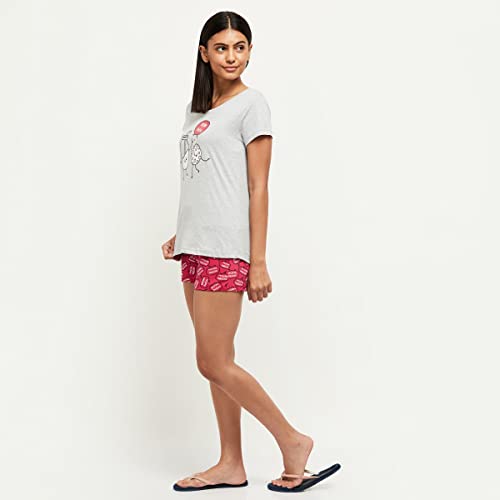 Image of Max Women Cotton Printed Lounge Relaxed T-Shirt with Shorts
