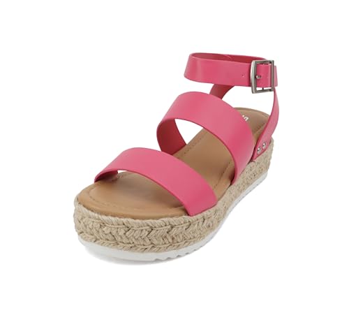 Image of Soda Topic Open Toe Buckle Ankle Strap Espadrilles Flatform Wedge Casual Sandal