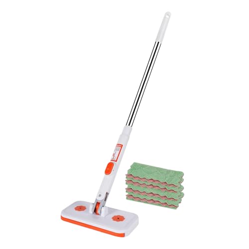 Limpiador de trapeador plano – Diseño de clip flexible, trapeador de piso con mango ajustable de clic, paños de limpieza reutilizables, limpiador de polvo retráctil, para habitaciones del hogar, baño