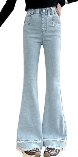 SEAUR Jean à Pattes d'Éléphant Fille 5-14 Ans Mode Pantalon Denim Évasé Vintage