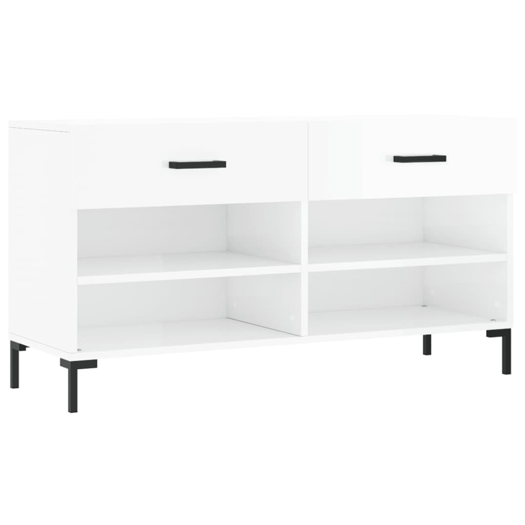 Blanc Meuble À Chaussures 102x35x55 cm Bois Composite 2 Tiroirs 4 Étagères