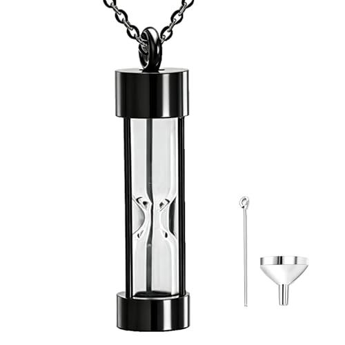 ZGGAZCA Hourglass Necklace and Urn Pendant Jewelry for Ashes Cremation Necklace for Men and Women Cat or Human Urns Vial Kit Black Memorial Necklaces for Ashes
