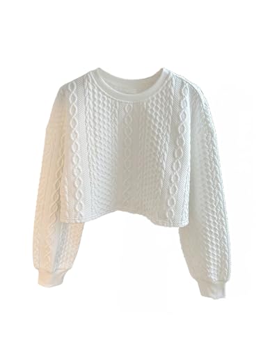 Girl's Cable Knit Cropped Sweatshirt Pullover Top