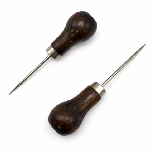 2 Pcs Bradawl Tool with Wooden Handle Sharp Alloy Awl for Leather Craft Sewing and Wood Marking Hand Awl for DIY Carpentry and Repair Work Practical Carpenters Tools for Workshop and Home Use