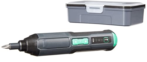 Amazon Basics by SKIL 4V Cordless Stick Screwdriver with 34-Piece Bit Set, Carrying Case, USB...