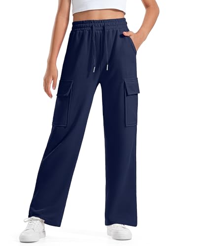 El Mejor Listado de Ropa de Artes marciales para Niña disponible en línea. 49 BOOPH - Pantalones deportivos para niñas, pantalones cargo con cordón para adolescentes, pierna ancha, holgados, con bolsillos, marino, 12-13 Años