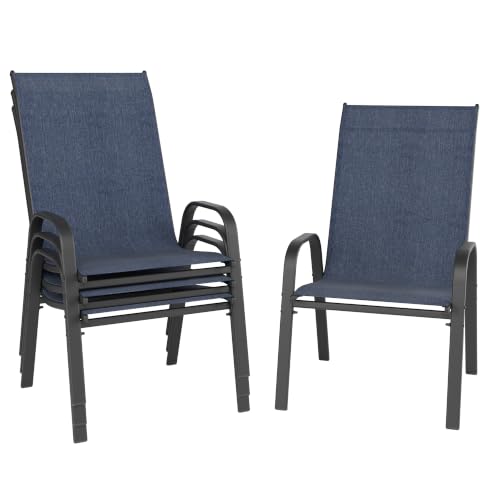 Image of Patio Chairs Set of 4, Stackable Outdoor Dining Chairs for All Weather, Metal Modern Outside Furniture Chair for Pool Side, Garden, Backyard Deck, Navy Blue
