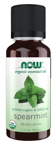 NOW Essential Oils, Organic Spearmint Oil, Stimulating Aromatherapy Scent, Steam Distilled, 100% Pure, Vegan, Child Resistant Cap, 1-Ounce