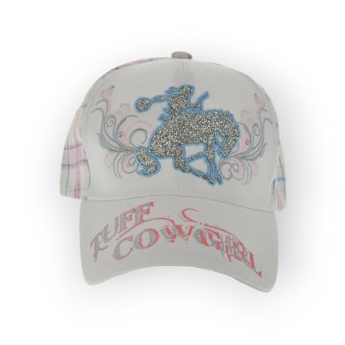 Western TUFF Cowgirl Cow Girl Glitter Horse Plaid White Cap HAT Pink (Comfortable Baseball Cap)