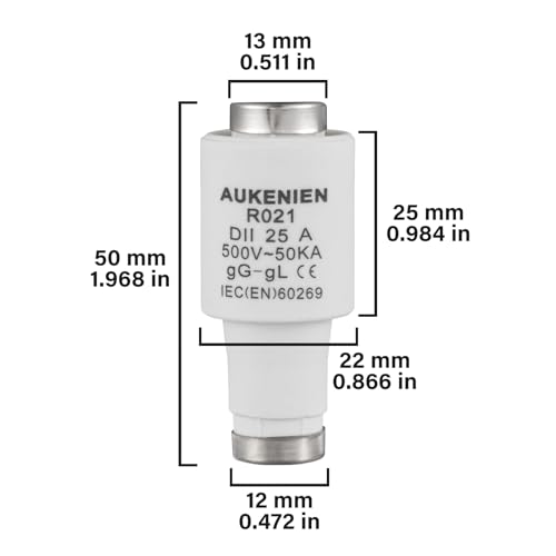 AUKENIEN DII E27 R021 Spiral Ceramic Fuses Diazed 25 Amp Fuse 25A 500V 50KA gG for Cable and Line Protection (Pack of 5) - Image 2