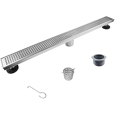 Bernkot Linear Shower Drain Brushed 30" 304 Stainless Steel with Removable Drain Grate Hair Strainer Included for Bathroom Remodel Cover