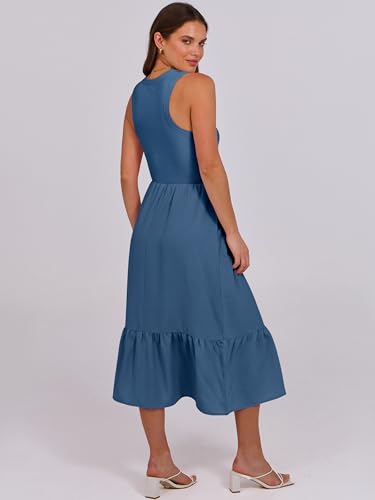 Image of ANRABESS Women Midi Dresses 2026 Summer Casual Sleeveless Sundress High Neck Tank Top Racerback Flowy Beach Dress ＆ Pockets