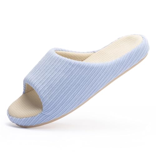 Image of Chantomoo Womens Slipper Memory Foam Comfy Rubber Sole House Bedroom Slipper Slides Light Blue Size