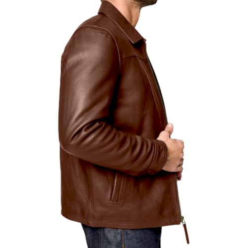 Image of Isaac & David Chicago Men's New Black /Brown Lambskin Leather Classic Open Bottom Jacket Motorcycle Vintage Racing Jacket
