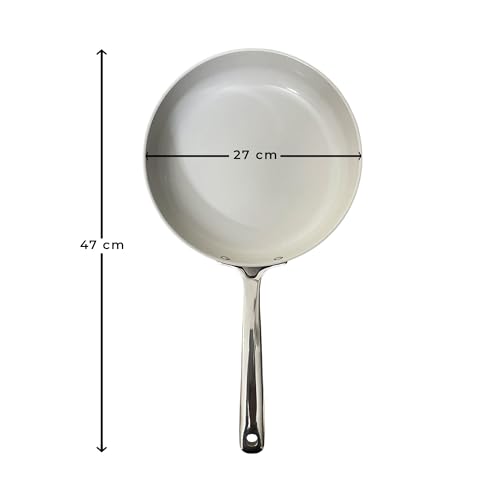 Image of Equal Parts Ceramic Non-Stick Fry pan with lid 10 inch inches MYUNICASA (Off White)