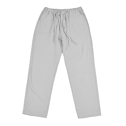 Mens Elastic Waist Drawstring Linen Cotton Pants Lightweight Baggy Lounge Beach Pant Loose Fit with Pockets Trousers (Gray,5X-Large)2