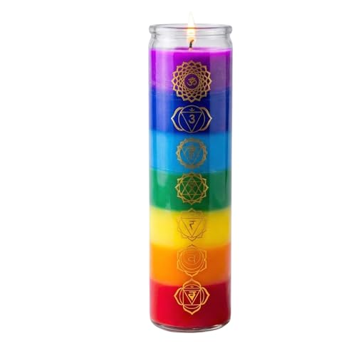 Unscented 7 Chakra Candle in Glass Jar 140 Hour Burn Time Rainbow Layered Pillar for Meditation Yoga & Reiki Healing Large Fragrance-Free Spiritual Gift Mindfulness & Energy Balancing