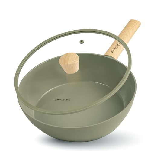 Römertopf Padella Alta 26 cm con Coperchio in Vetro – Alluminio con Rivestimento Antiaderente in Ceramica Svizzera ILAG – Per Induzione, Gas e Forno – 2,8 L – Verde