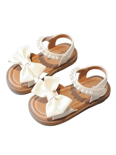 GORGLITTER Girl's Sandals Dressy Bow Ankle Strap Sandal Pearl Open Toe Slides Flats Summer Cute Vacation Sandals Shoes