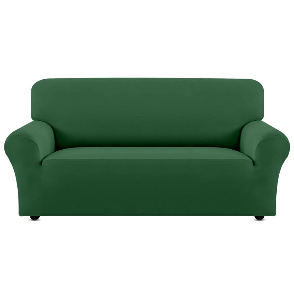 Housse de canapé extensible 3 places vert foncé élastique pour salon