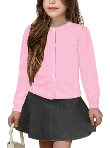 Image of Girls' Cardigan Sweater [Cute Petal Buttons] Cotton Long Sleeve Crewneck Uniform Sweater for 5-14 Years Girls