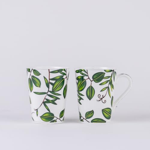 Image of GOLDEN QUEEN'S Mugs Set of 2 for Coffee, Tea, Milk - Ideal for Your Daily Beverage Ritual, Hosting & Casual Gatherings - Elegant Foliage in Green