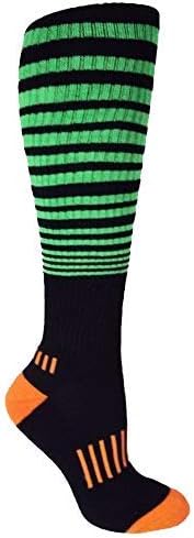 MOXY Socks The Force Knee High Athletic Socks, Black with Lime Green and Orange Accents, Tall Workout Training Tube Socks, 3 Pair Pack